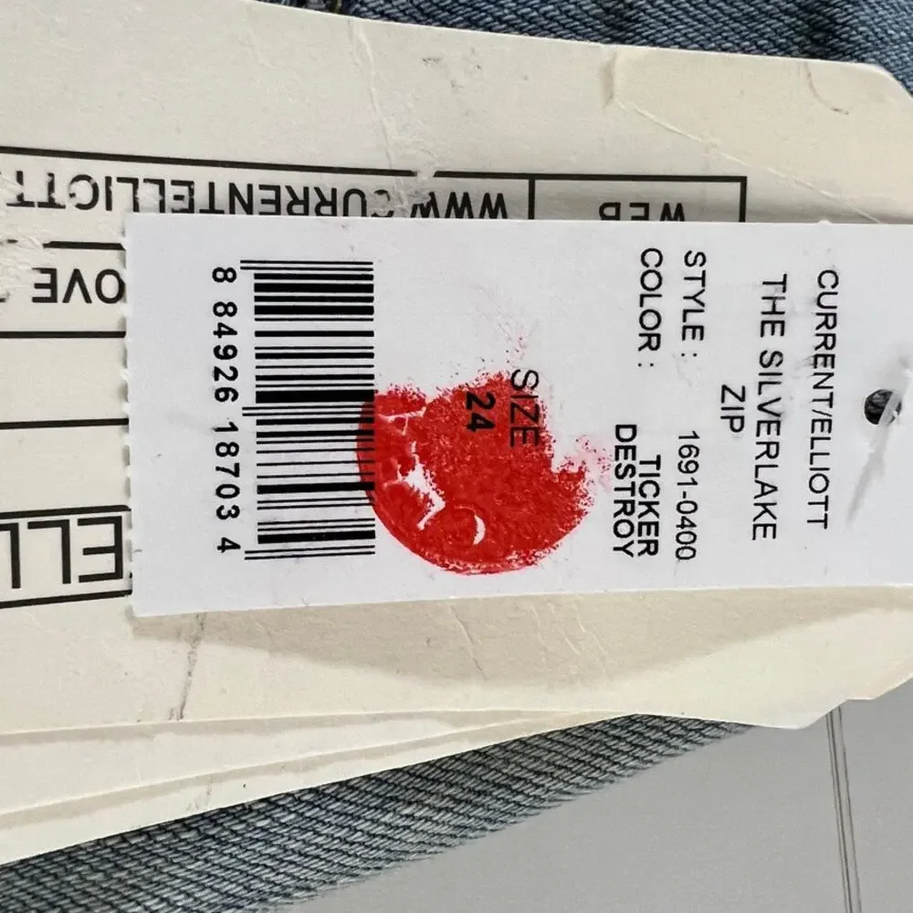 Current/Elliott The Silverlake Zip Skinny Jeans Light Wash Womens Size 24 Waist - Picture 12 of 14